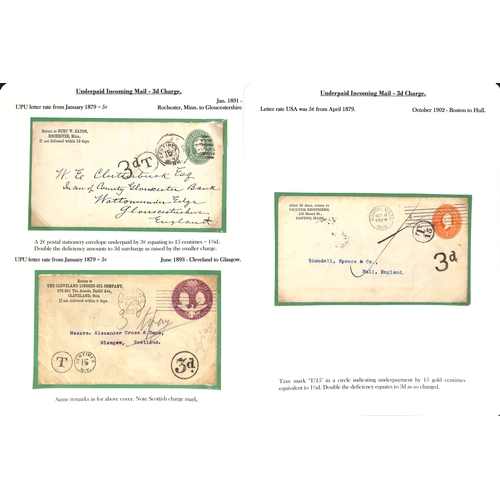 253 - 1855-1912 Underpaid covers and cards from abroad including picture postcards deemed liable to letter... 