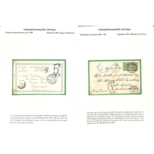 253 - 1855-1912 Underpaid covers and cards from abroad including picture postcards deemed liable to letter... 