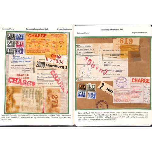 258 - Customs Charges/Accumulated Charges. 1938-92 Covers or parcel address panels with customs duty or pu... 