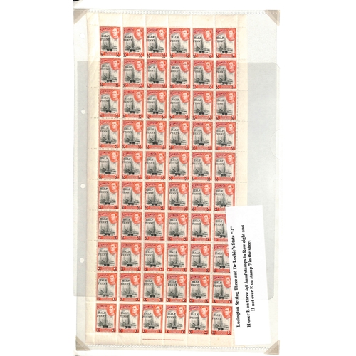 407 - 1940 Half Penny on 1d, study of the surcharge types with complete sheets (7) showing Ludington setti... 