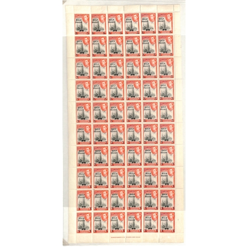 407 - 1940 Half Penny on 1d, study of the surcharge types with complete sheets (7) showing Ludington setti... 