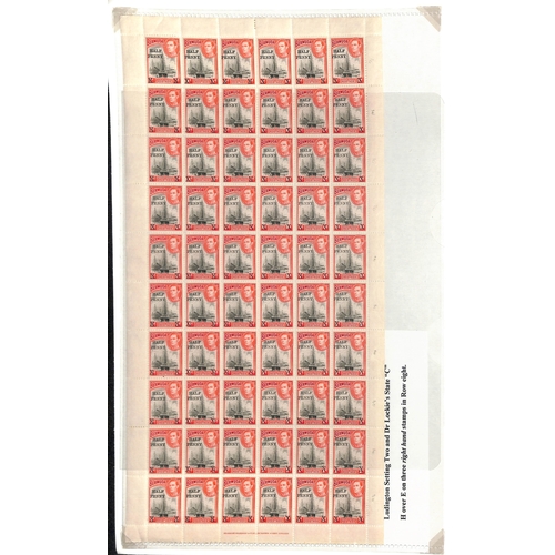 407 - 1940 Half Penny on 1d, study of the surcharge types with complete sheets (7) showing Ludington setti... 