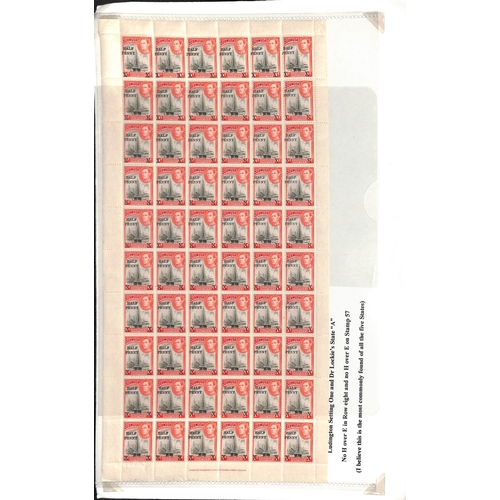 407 - 1940 Half Penny on 1d, study of the surcharge types with complete sheets (7) showing Ludington setti... 