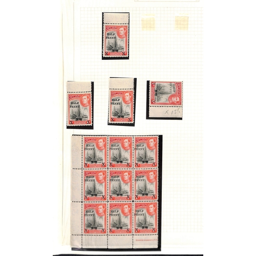 407 - 1940 Half Penny on 1d, study of the surcharge types with complete sheets (7) showing Ludington setti... 