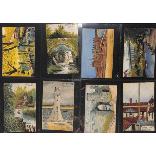 268 - 1895-1917 Handpainted picture postcards, most in colour, many very well done, four unused, one on a ... 