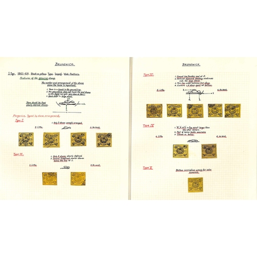 567 - Brunswick - Forgeries. 1852-65 Forgeries, the very well written up collection on ten pages. (179).