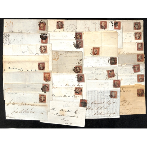 27 - 1841-54 Covers, entires and entire letters, also a few fronts and pieces, all bearing imperf 1d reds... 