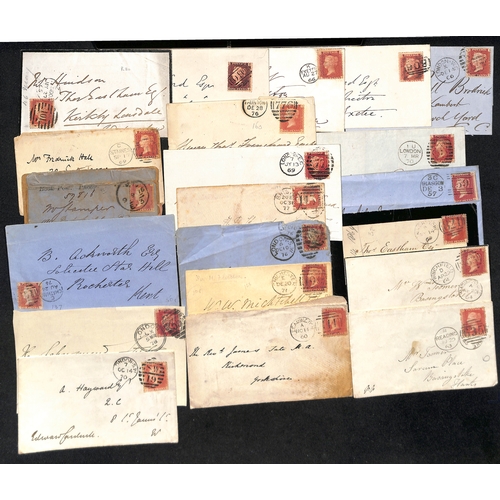 30 - 1854-79 Covers, entires and entire letters bearing perforated 1d reds (126), various perfs and water... 