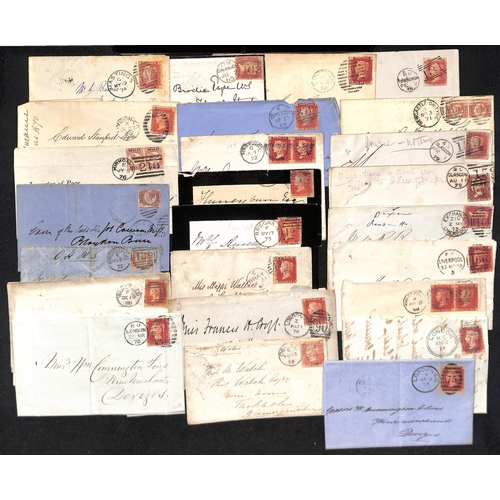 30 - 1854-79 Covers, entires and entire letters bearing perforated 1d reds (126), various perfs and water... 