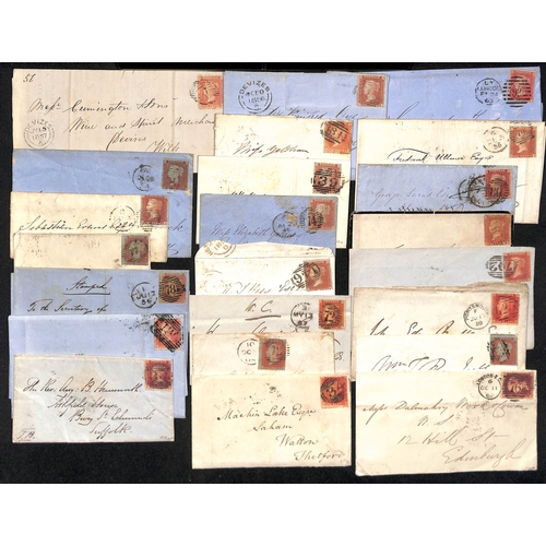 30 - 1854-79 Covers, entires and entire letters bearing perforated 1d reds (126), various perfs and water... 