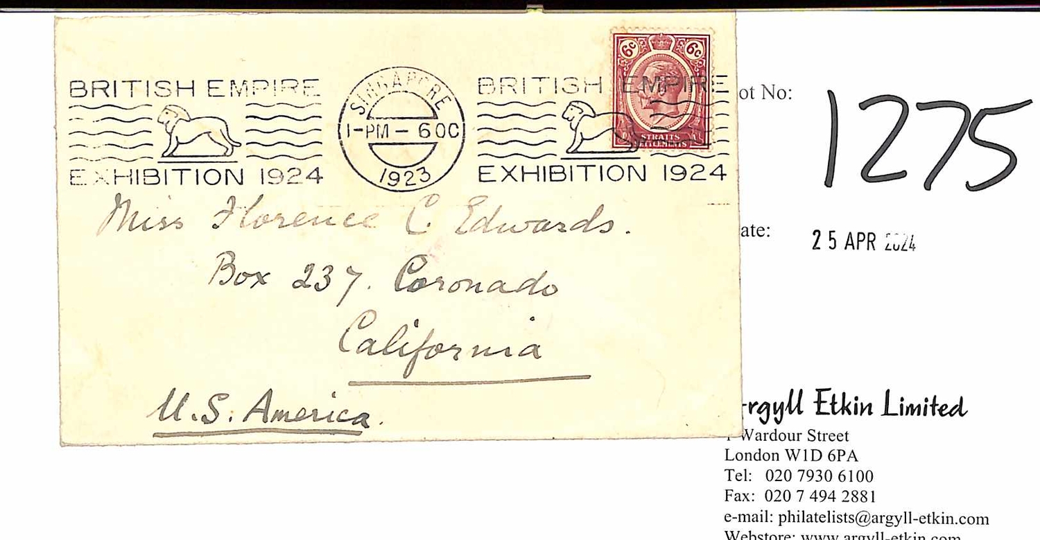 British Empire Exhibition. 1923 (Oct) Cover to USA franked 6c ...