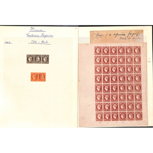 551 - Forgeries. The written up collection of 1849-92 issue forgeries including 25c and 1f sheets of 48 co... 