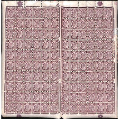 1168 - 1906-12 4c Claret sheet of 240 (four panes of sixty) and 21c sheet of 120 (two panes of sixty), unmo... 