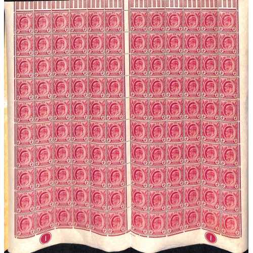 1168 - 1906-12 4c Claret sheet of 240 (four panes of sixty) and 21c sheet of 120 (two panes of sixty), unmo... 