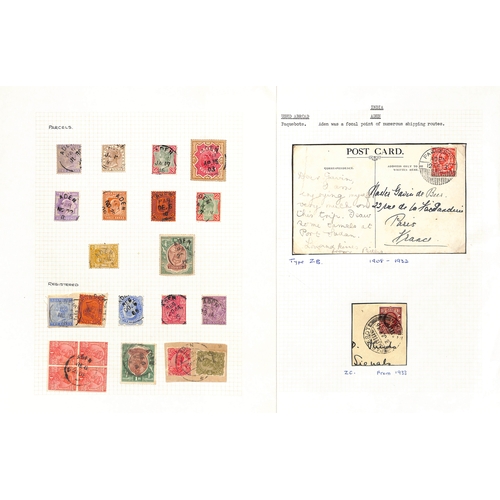 356 - India used in Aden. QV-KGV Covers and cards (6), stamps and pieces (164) including 