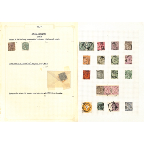 356 - India used in Aden. QV-KGV Covers and cards (6), stamps and pieces (164) including 