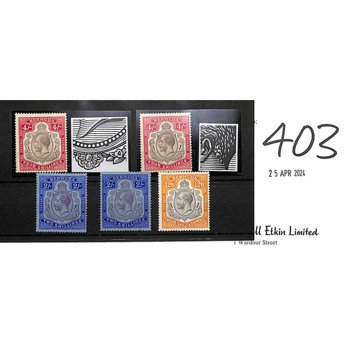 403 - 1918-32 King George V high value keyplates mint, comprising Multiple Crown CA 2/- with break in scro... 