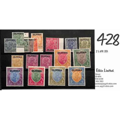 428 - 1937 KGV 3p - 25r Set of eighteen fine mint. S.G. 1/18, £3,000. (18). Photo on Page 64.