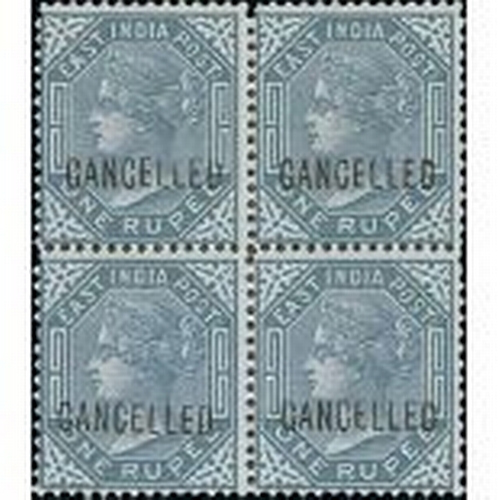 605 - 1874-76 9p, 6a, 12a and 1r Blocks of four all overprinted 