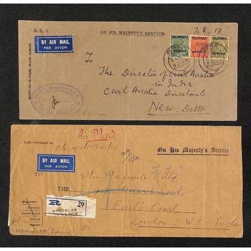 433 - 1936-9 Long Official covers sent by air to the Director of Civil Aviation in New Delhi (5) or to Lon... 