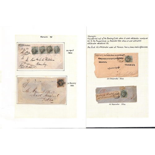 619 - Karachi. 1856-c.1880 Covers with Karachi cancels, comprising 1856 cover to Delhi bearing 1854 ½... 