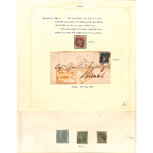 621 - c.1854-57 Covers (3) and stamps (19, ten on pieces) with 1856 cover bearing 1854 ½a from Bombay... 