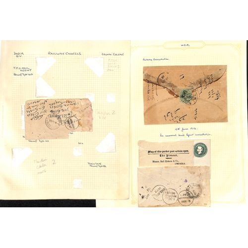 622 - Railways/T.P.Os. c.1860-1912 Covers and cards (25), stamps and pieces (7), mainly QV ½a native ... 