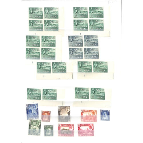 361 - 1937-64 Aden and Aden States including 1939-48 sets mint and used (2), 1951 10/- on 10r block of fou... 