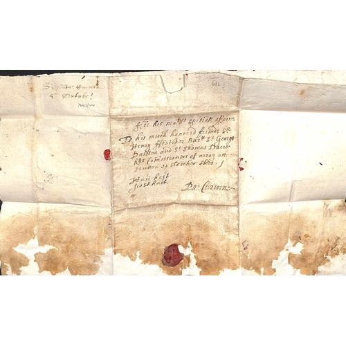 119 - 1644 (Oct 5) Civil War Period entire letter from Sir Patrick Curwen at Workington Hall, Cumberland, ... 