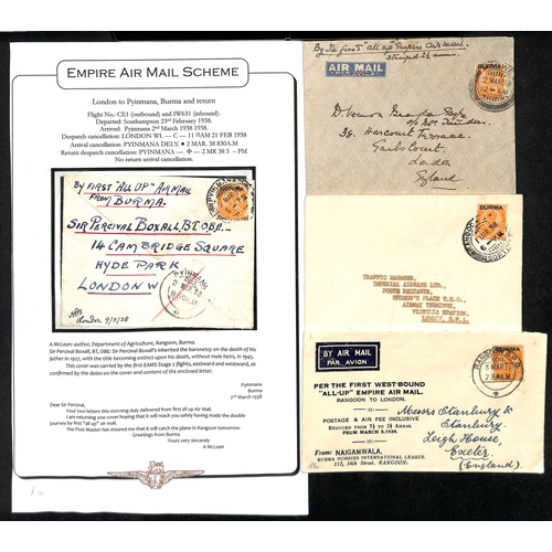 436 - 1938 Empire Air Mail Scheme, eastbound first flight covers from G.B (3, two posted back on first ret... 