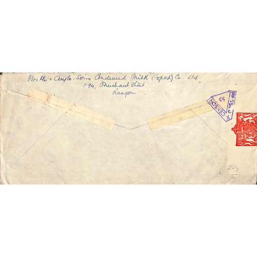 438 - 1941 (July 22) Long censored cover from Rangoon to USA inscribed 