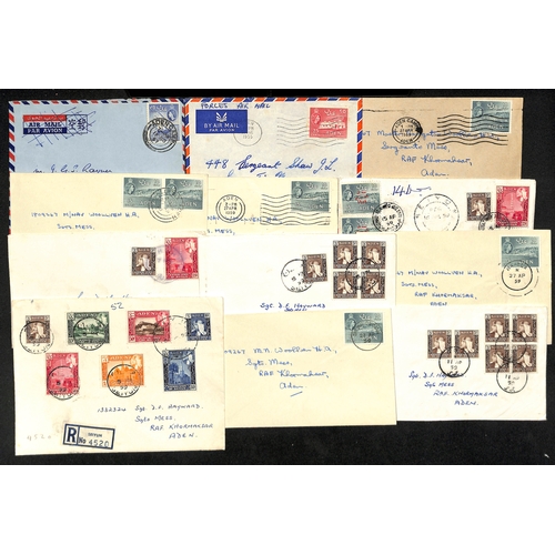 357 - 1905-63 Covers and cards including 1955-59 covers with Aden stamps cancelled at Maalla, Skeikh-Othma... 