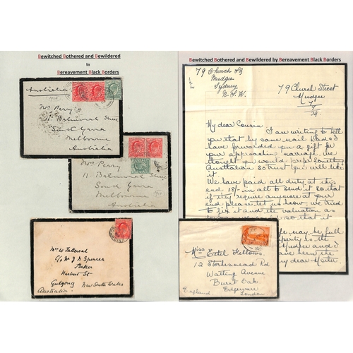 376 - 1916-46 Mourning covers including 1930 cover to London with the stamp washed off and boxed 