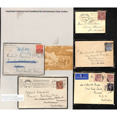 376 - 1916-46 Mourning covers including 1930 cover to London with the stamp washed off and boxed 