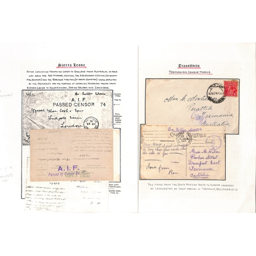 379 - Transport Ships - South Africa/Sierra Leone. 1916-19 Covers and cards comprising 1918 stampless card... 