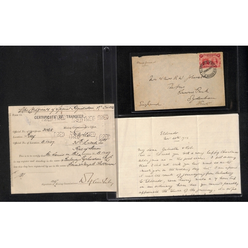 299 - 1886-1938 Covers and ephemera with Rhodesia 1901 Certificate of Transfer of a mining claim bearing &... 