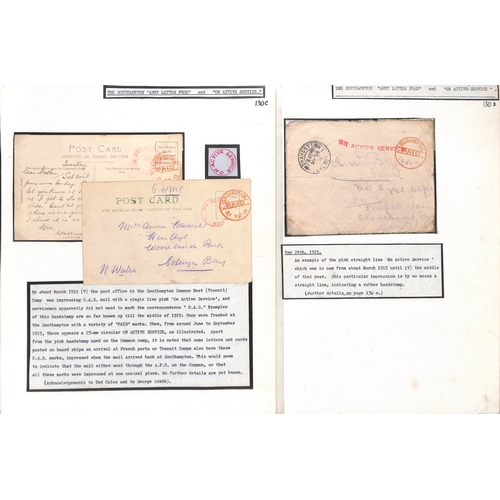 300 - G.B - Southampton. 1914-16 Stampless covers and cards posted by troops at Southampton, two cards cha... 