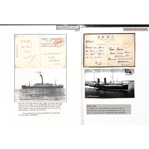 300 - G.B - Southampton. 1914-16 Stampless covers and cards posted by troops at Southampton, two cards cha... 