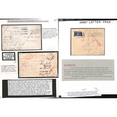 300 - G.B - Southampton. 1914-16 Stampless covers and cards posted by troops at Southampton, two cards cha... 