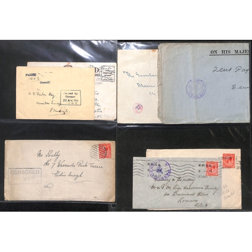 302 - G.B - Naval Mail. 1914-18 Covers and cards, various naval censor cachets and postmarks including nam... 