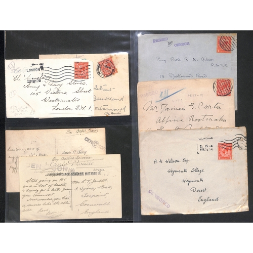 302 - G.B - Naval Mail. 1914-18 Covers and cards, various naval censor cachets and postmarks including nam... 