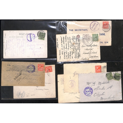 302 - G.B - Naval Mail. 1914-18 Covers and cards, various naval censor cachets and postmarks including nam... 