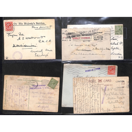 302 - G.B - Naval Mail. 1914-18 Covers and cards, various naval censor cachets and postmarks including nam... 