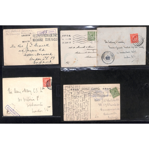 302 - G.B - Naval Mail. 1914-18 Covers and cards, various naval censor cachets and postmarks including nam... 