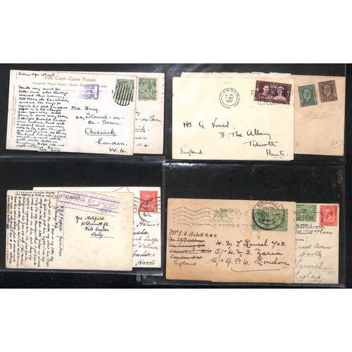 302 - G.B - Naval Mail. 1914-18 Covers and cards, various naval censor cachets and postmarks including nam... 