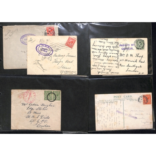 302 - G.B - Naval Mail. 1914-18 Covers and cards, various naval censor cachets and postmarks including nam... 