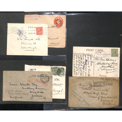 302 - G.B - Naval Mail. 1914-18 Covers and cards, various naval censor cachets and postmarks including nam... 