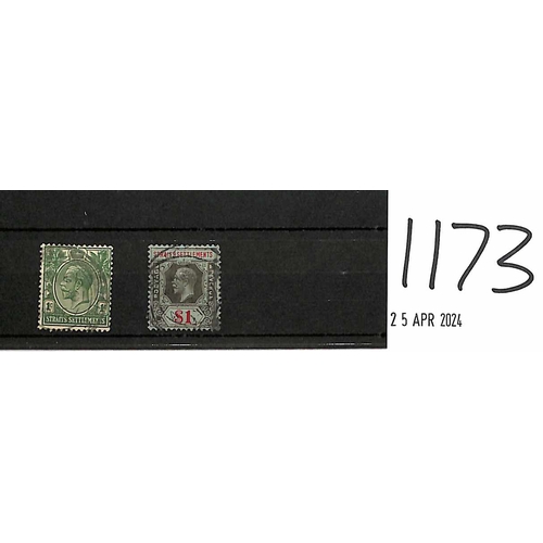 1173 - 1912-23 1c Blue-green and $1, both variety watermark inverted, used. S.G. 193bw, 210w, £550. (2... 