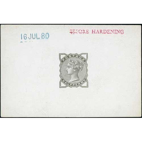 108 - ½d Die Proof in black on white glazed card, stamped 