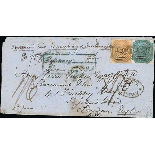 1080 - 1869 (June) Cover to England via Southampton with rare circular 